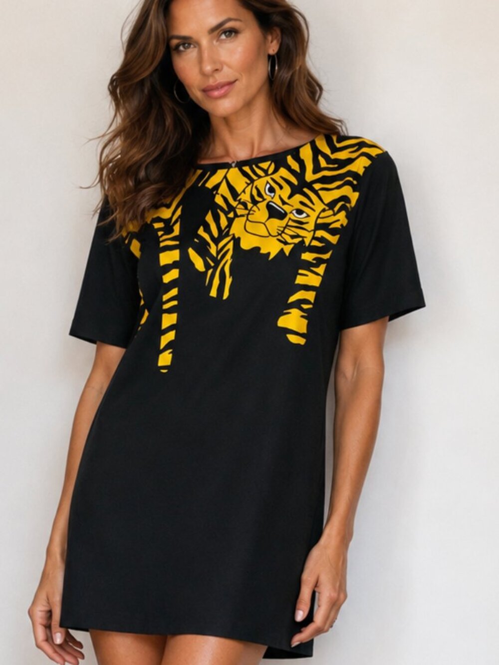 Vintage Moschino Cheap and Chic Black mini Dress with yellow graphic tiger - Med